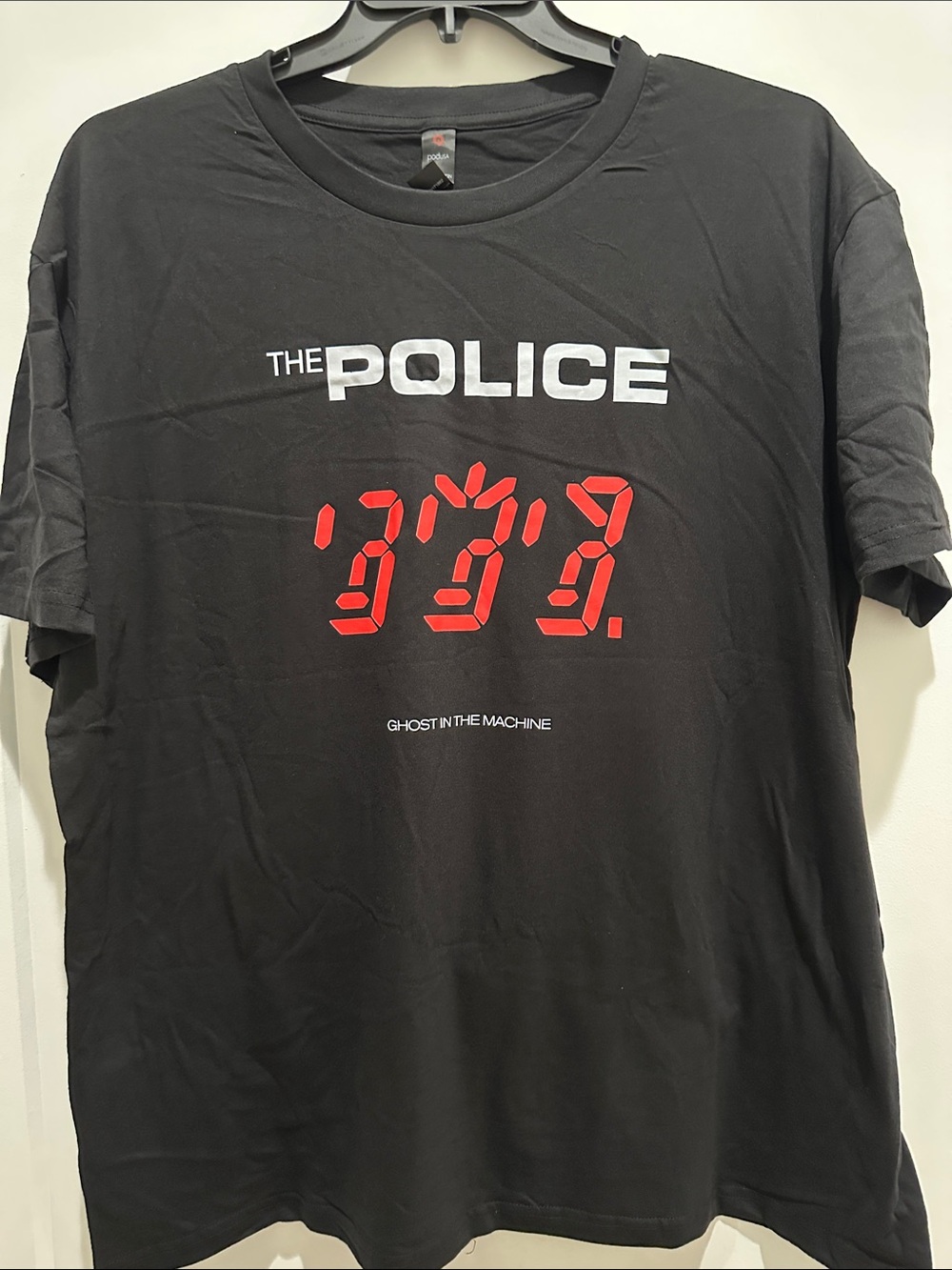 The Police Black Tee with White Ghost in the Machine Logo & Red Digital Graphic